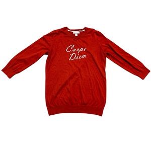 Banana Republic “Carpe Diem” Orange Sweater XL Quarter Sleeve Silk Graphic Knit